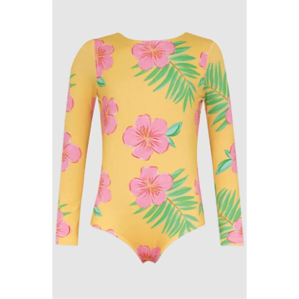 NEW PEPITA & ME girl's sun longsleeve rashguard swimsuit in hibiscus amarillo